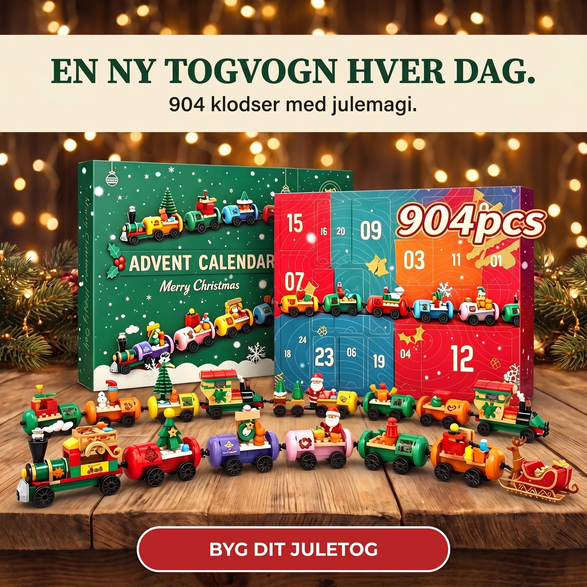 Juletog Julekalender, byggesæt med 904 klodser