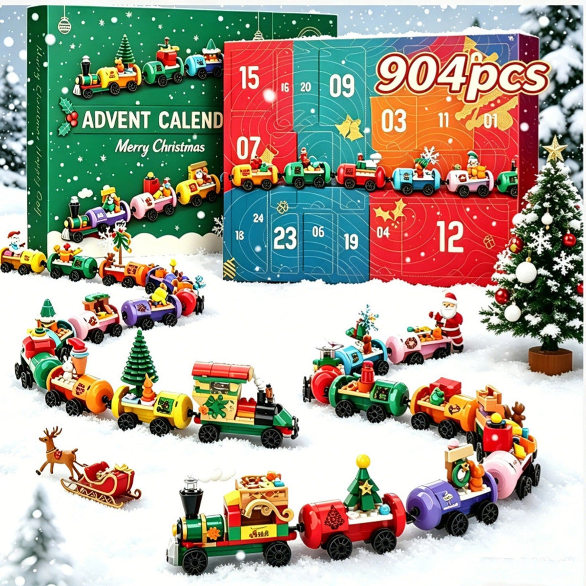 Juletog Julekalender, byggesæt med 904 klodser