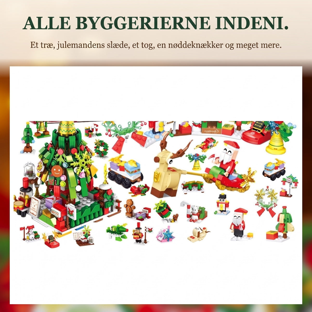 Julekalender med Juletræ og Julemandens Slæde, 24 Mini-Byg i Klodser