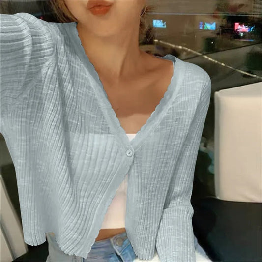 Cropped sommercardigan med knapper til damer