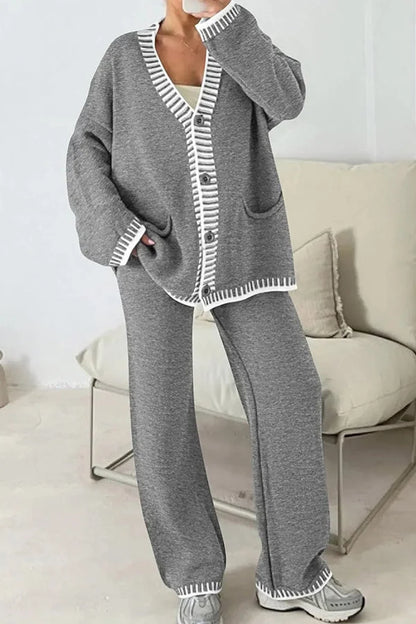 Gabriella | Ensemble Pantalon et Cardigan Col V Femme - Image 2