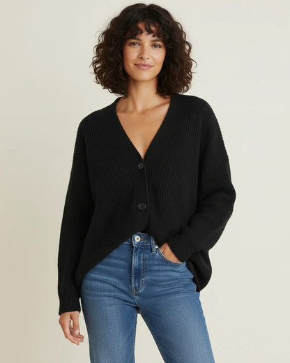 Synnøve | Dame Knap-Ned V-Hals Oversized Cardigan