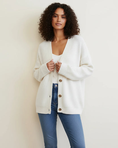 Synnøve | Dame Knap-Ned V-Hals Oversized Cardigan