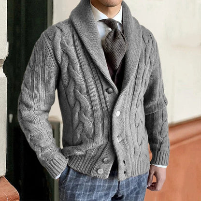 Cyrille | Pull en maille torsadée à col châle pour homme - Image 2