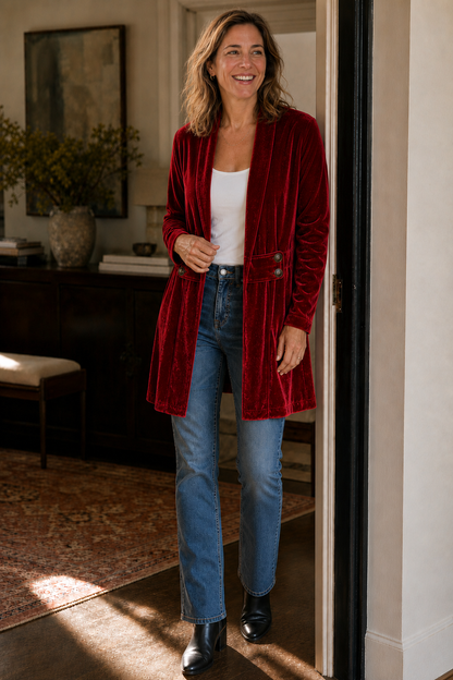Dobbeltradet cardigan i fløjlslook
