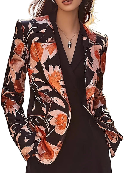 Elegant blomstret blazer til damer med farverigt mønster