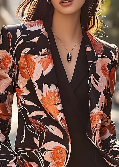 Elegant blomstret blazer til damer med farverigt mønster
