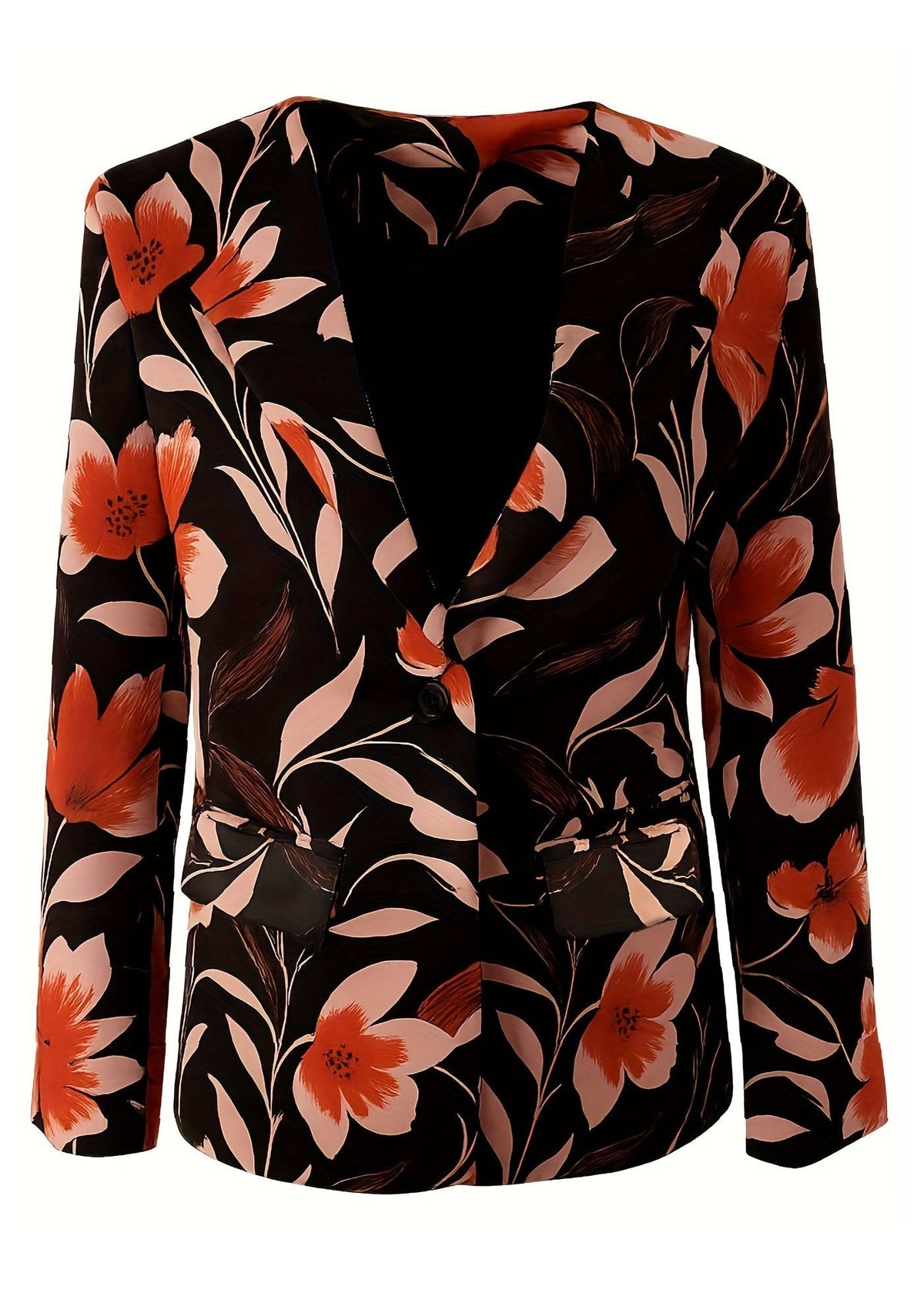 Elegant blomstret blazer til damer med farverigt mønster