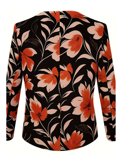 Elegant blomstret blazer til damer med farverigt mønster