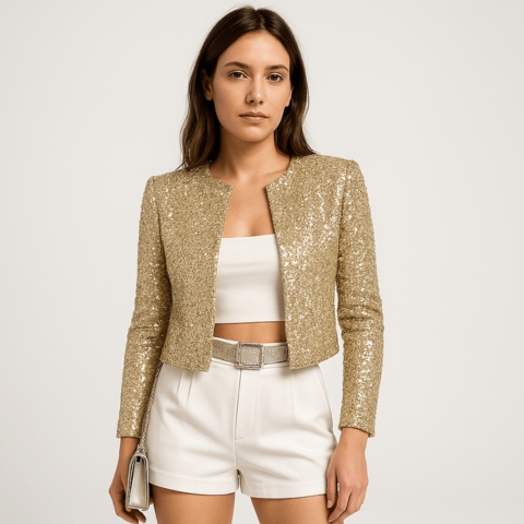 Elegant cropped pailletjakke til kvinder