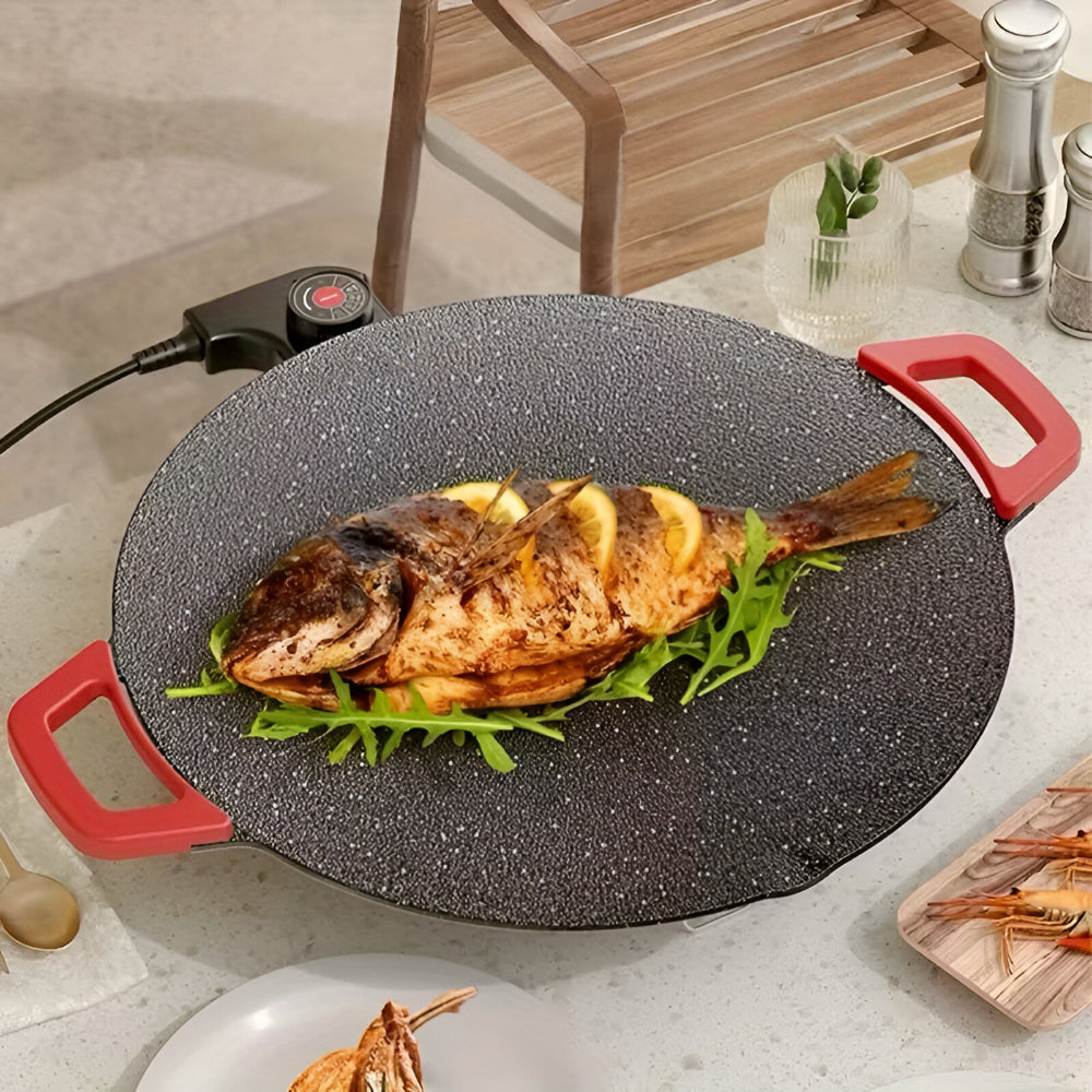 Elektrisk røgfri bordgrillpande i støbejern