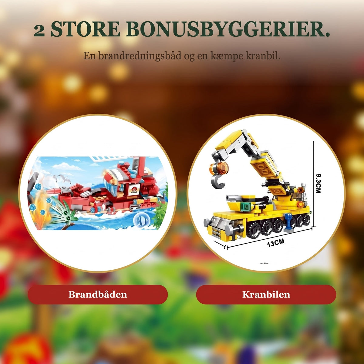 Brandvæsen & byggeri-julekalender, mini-klodsbiler plus store byggerier