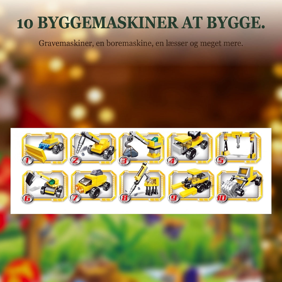 Brandvæsen & byggeri-julekalender, mini-klodsbiler plus store byggerier