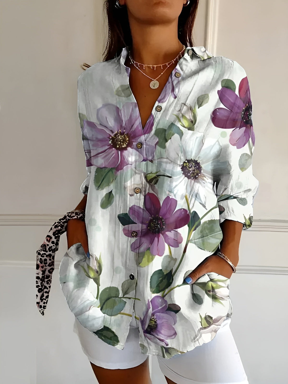 Image of Frida | Dame Skjorte med Knapper og Print