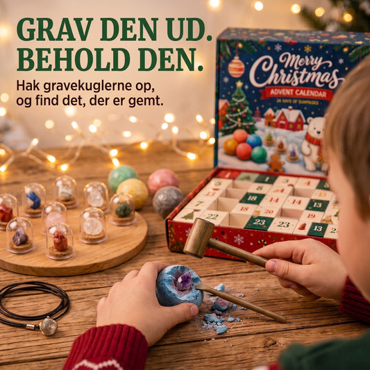 Ædelsten-udgravnings-julekalender til børn, 24 dage med skjulte skatte