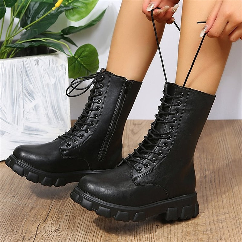 Christine | Bottes Combat Mi-Mollet à Lacets pour Femmes - Image 1