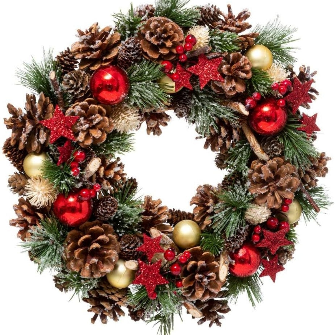 Julekrans med dekorativ kristtornstjerne - 35 cm