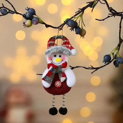 Juleophæng i plys med dinglende ben og julefigurer