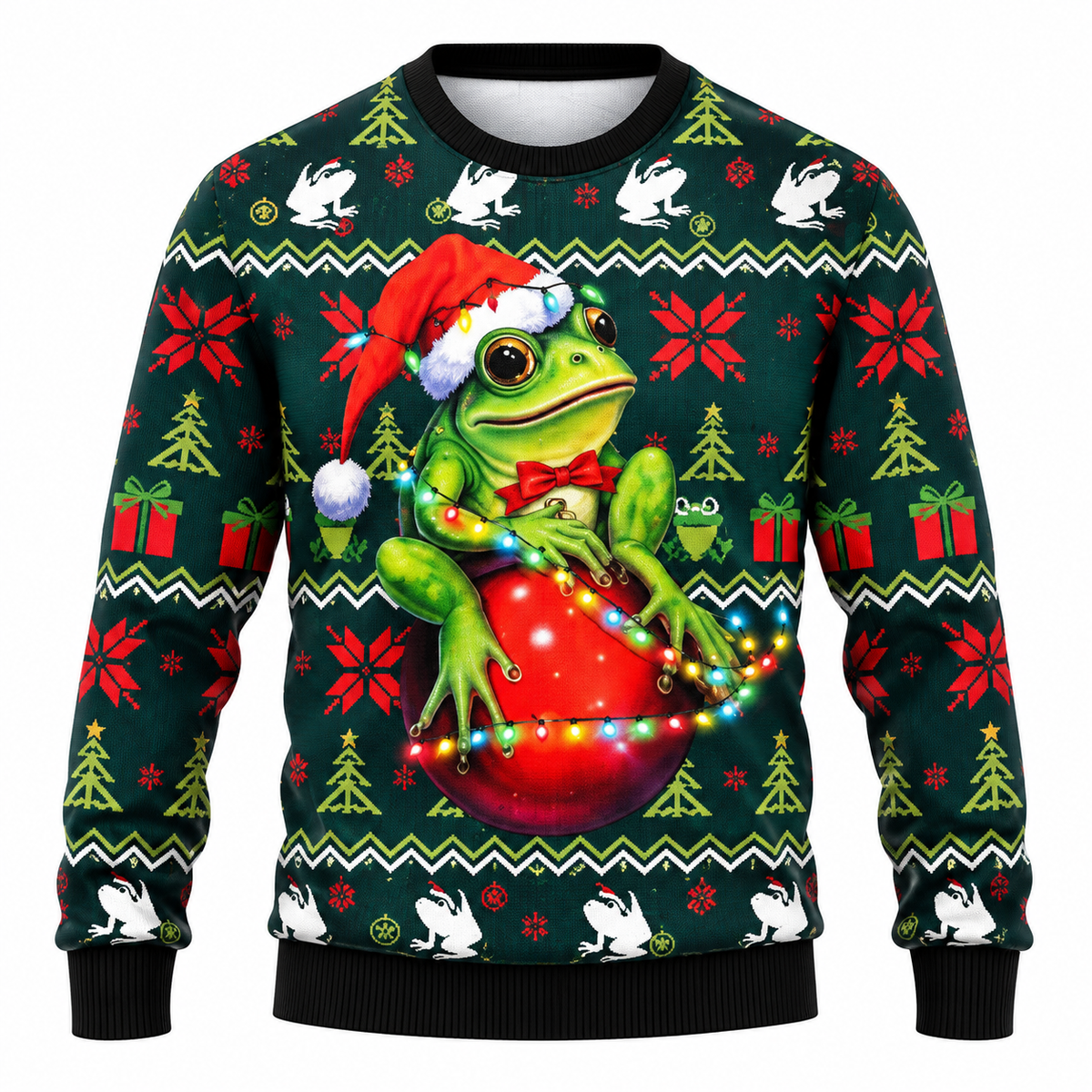 Julesweater til mænd | Print med snefnug, juletræer og lysmotiver | Afslappet pasform, rund hals og lange ærmer