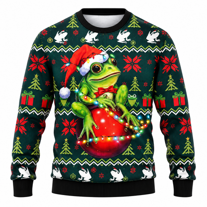 Julesweater til mænd | Print med snefnug, juletræer og lysmotiver | Afslappet pasform, rund hals og lange ærmer