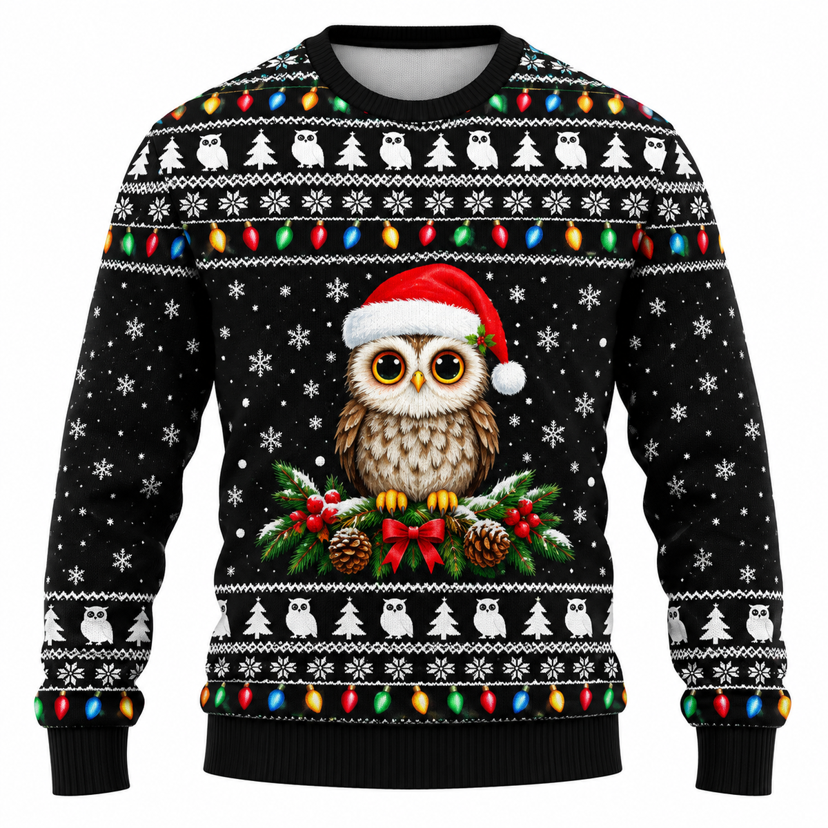 Julesweater til mænd | Print med snefnug, juletræer og lysmotiver | Afslappet pasform, rund hals og lange ærmer