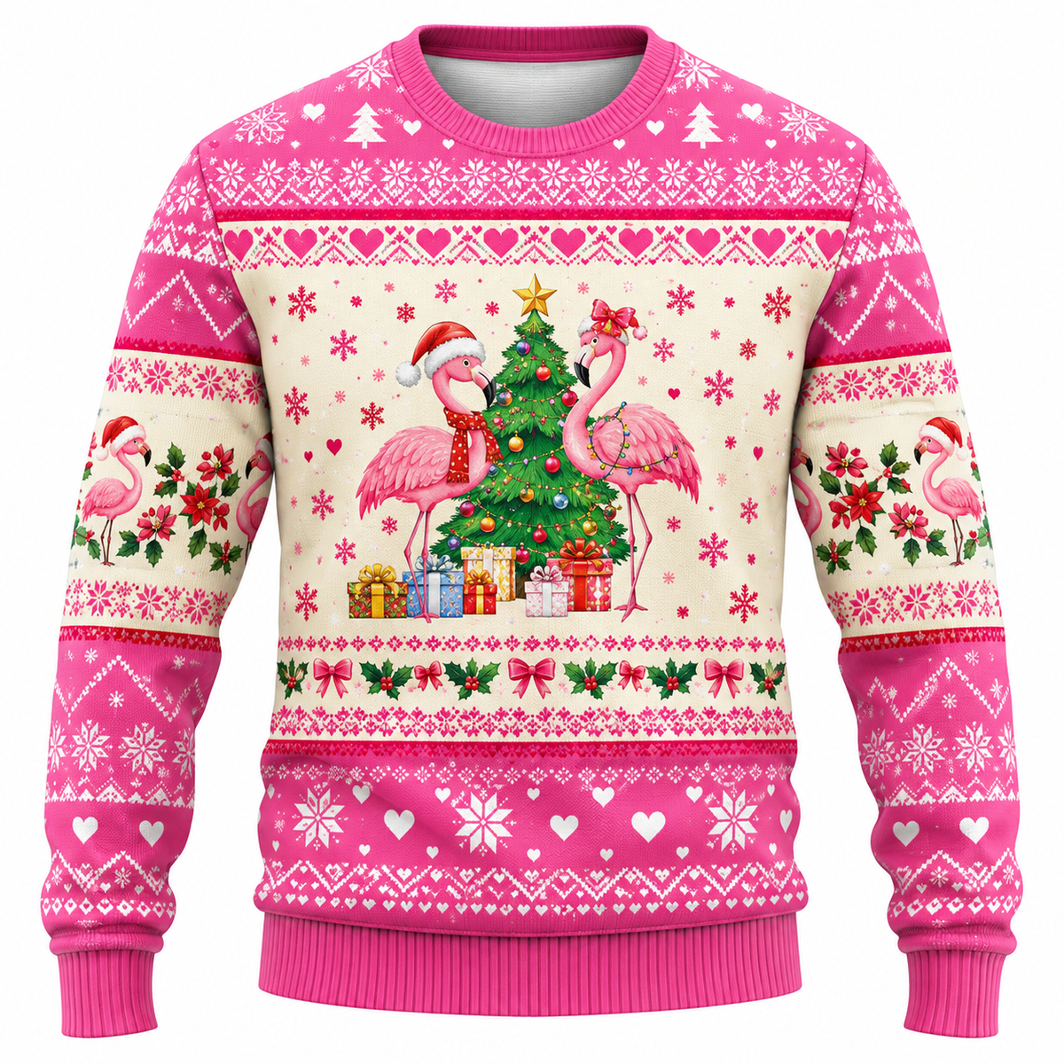 Julesweater til mænd | Print med snefnug, juletræer og lysmotiver | Afslappet pasform, rund hals og lange ærmer