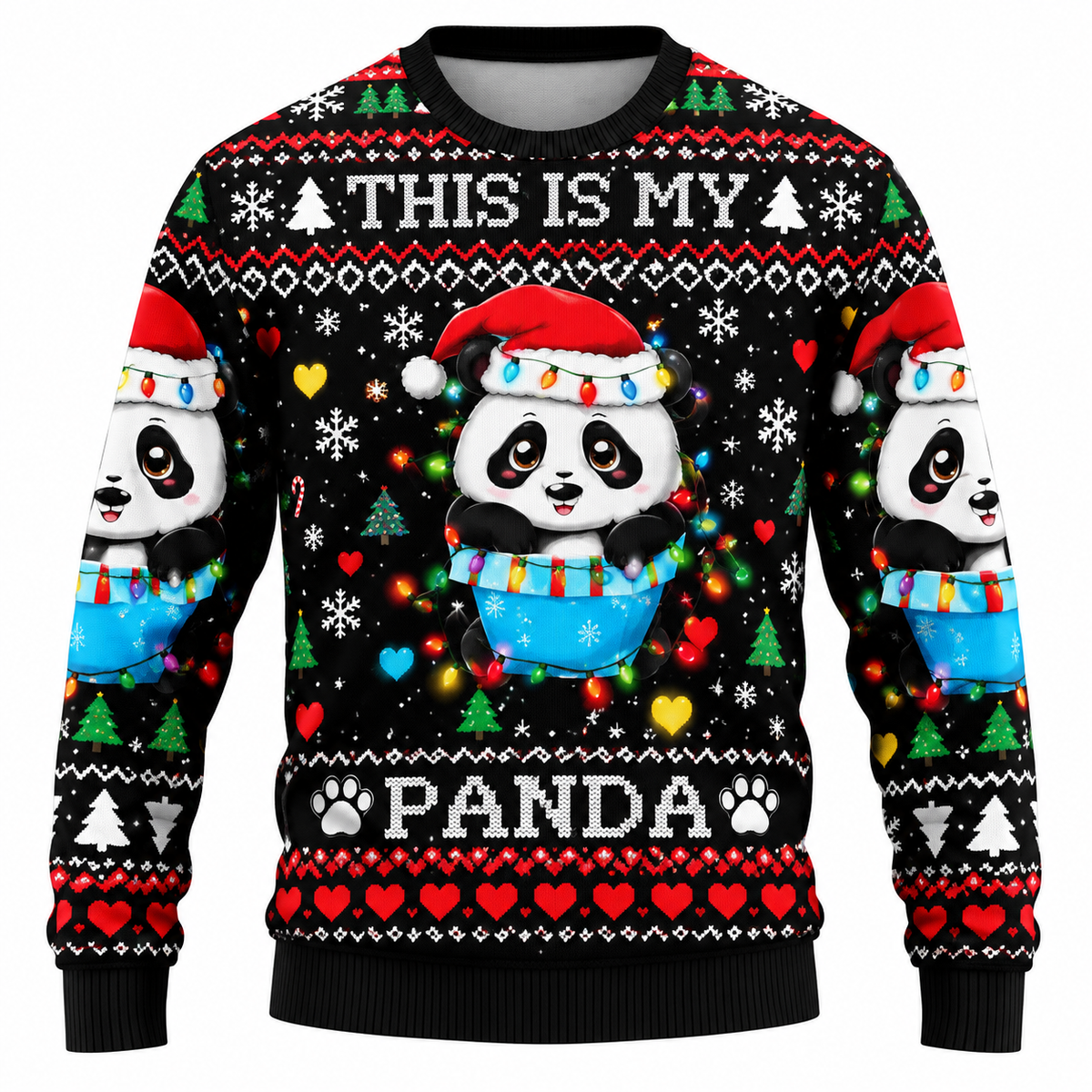 Julesweater til mænd | Print med snefnug, juletræer og lysmotiver | Afslappet pasform, rund hals og lange ærmer