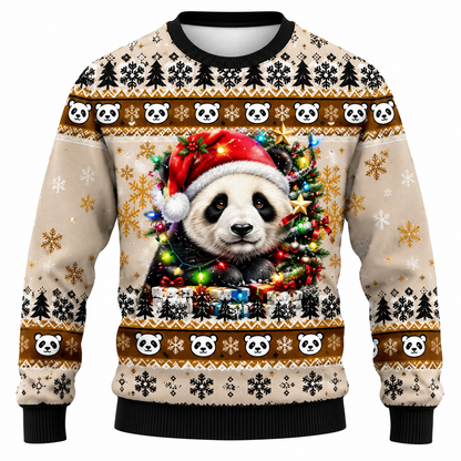 Julesweater til mænd | Print med snefnug, juletræer og lysmotiver | Afslappet pasform, rund hals og lange ærmer