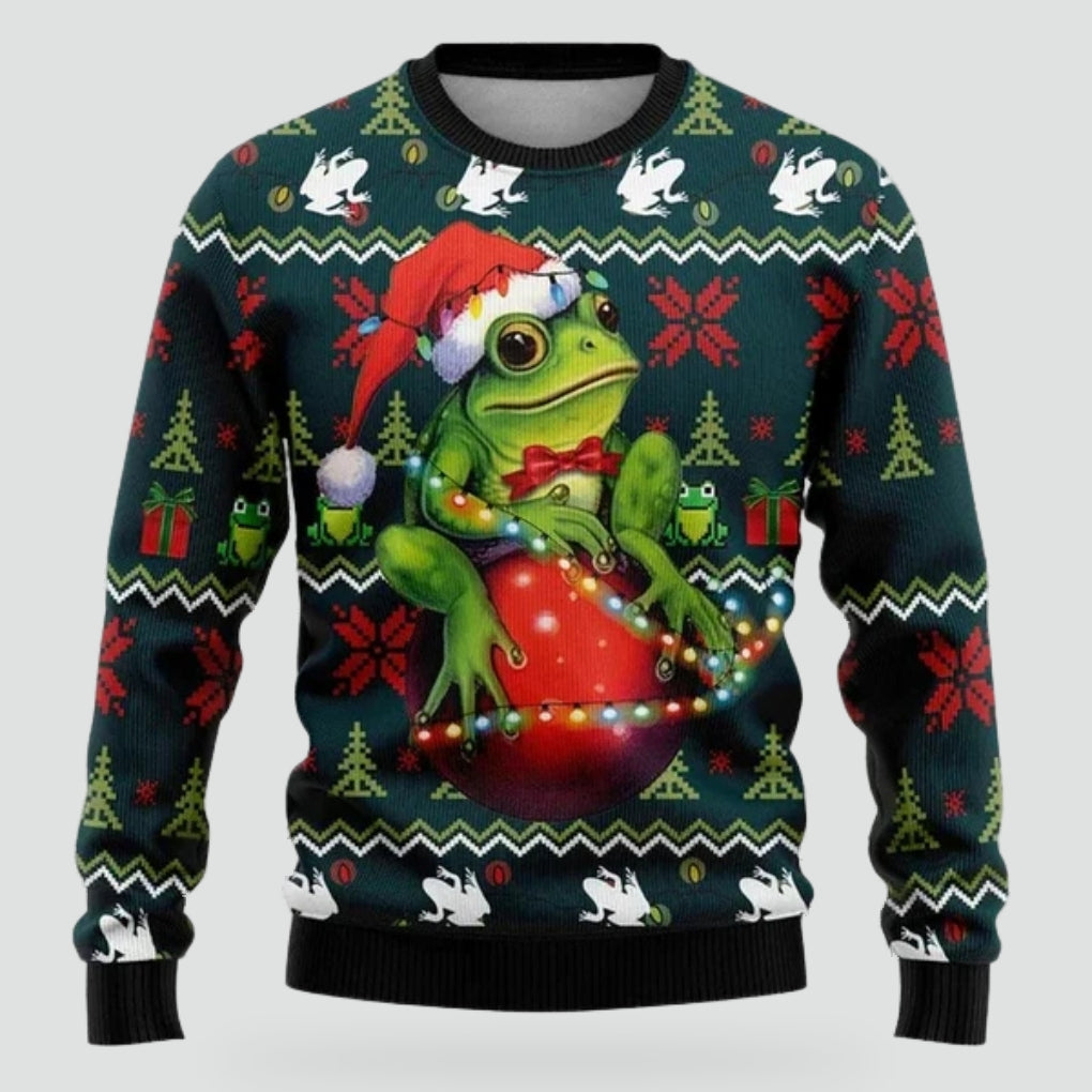 Julesweater til mænd | Print med snefnug, juletræer og lysmotiver | Afslappet pasform, rund hals og lange ærmer