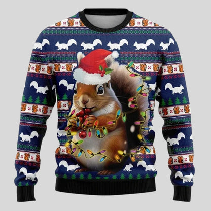 Julesweater til mænd | Print med snefnug, juletræer og lysmotiver | Afslappet pasform, rund hals og lange ærmer