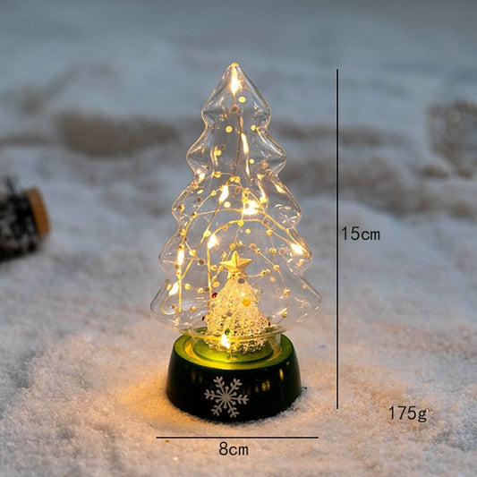 Bordjuletræ i glaslook med LED-lys og stjerne i toppen