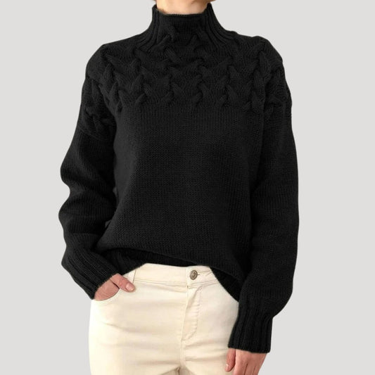 Kabelstrikket rullekravesweater til damer