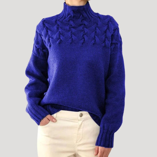 Kabelstrikket rullekravesweater til damer