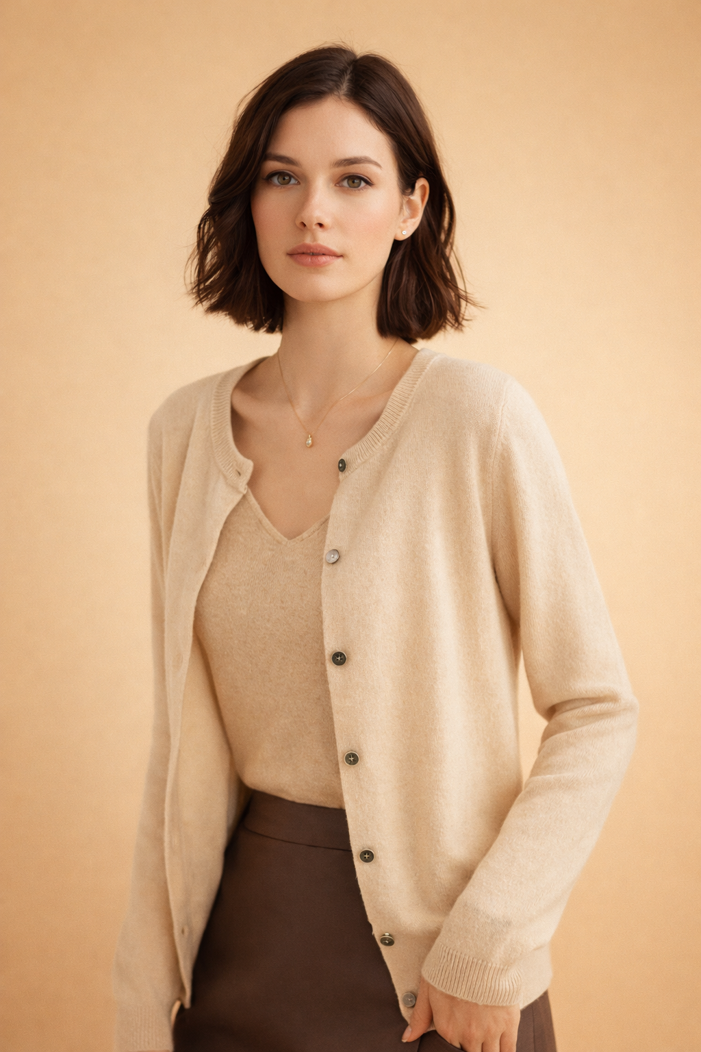 Klassisk gennemknappet cardigan til damer – tidløst design med rund hals