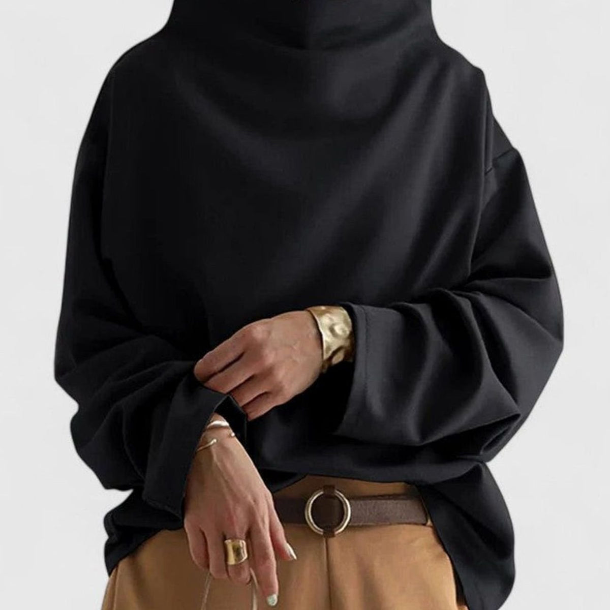 Langærmet relaxed fit sweatshirt-top med mock neck til damer