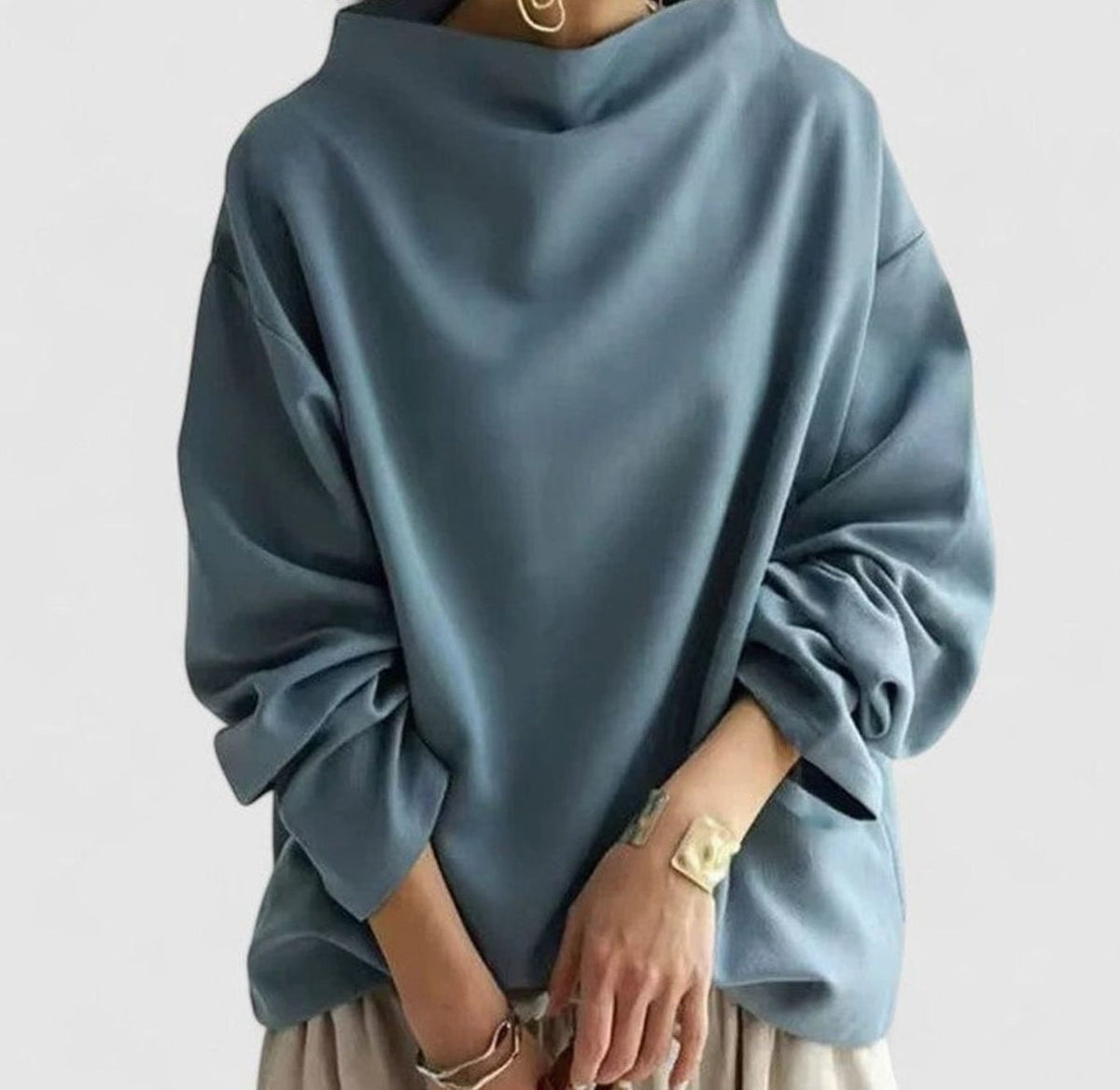 Langærmet relaxed fit sweatshirt-top med mock neck til damer
