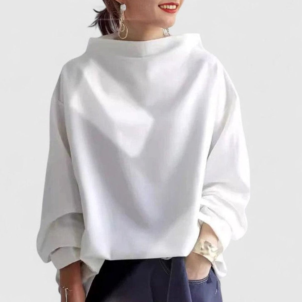 Langærmet relaxed fit sweatshirt-top med mock neck til damer