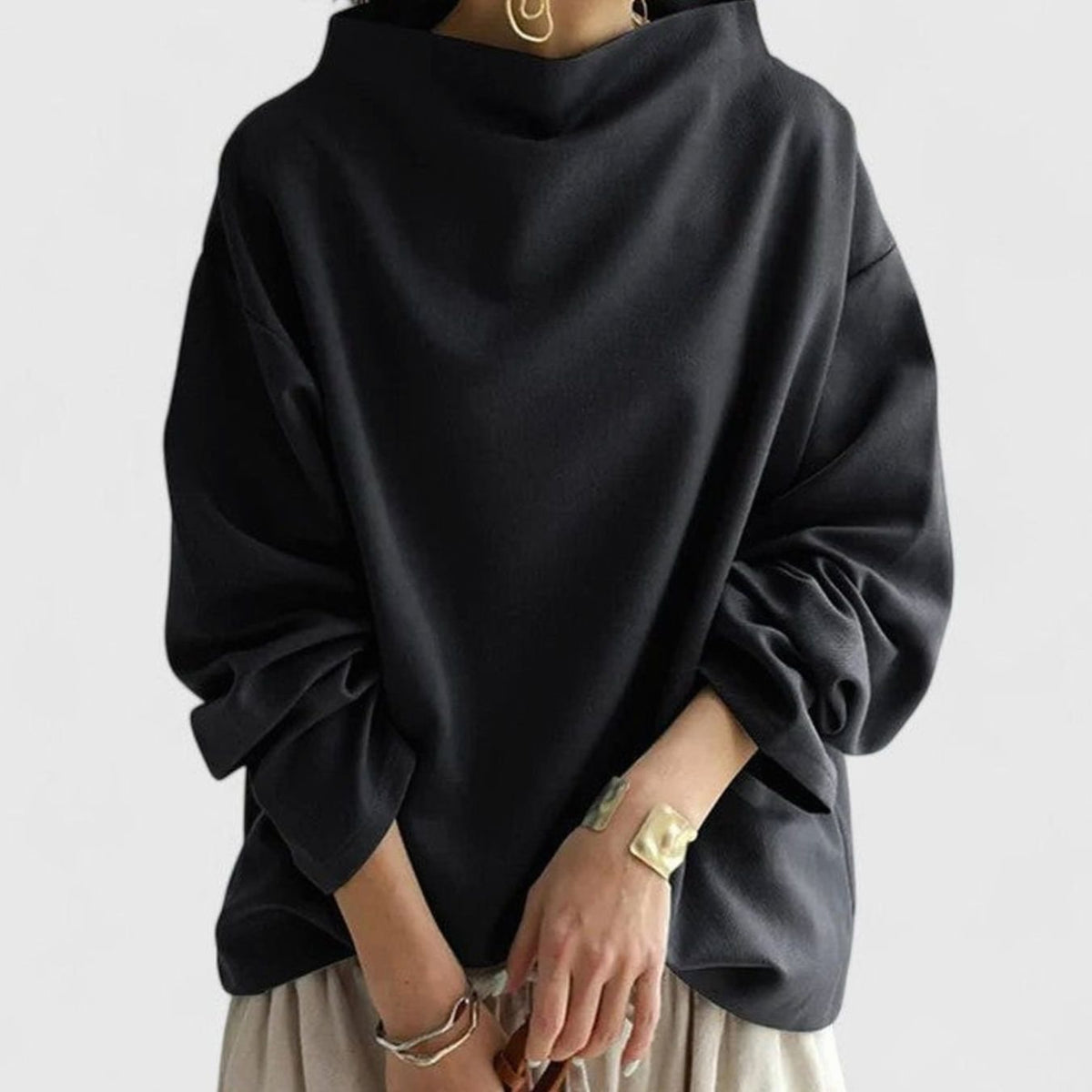 Langærmet relaxed fit sweatshirt-top med mock neck til damer