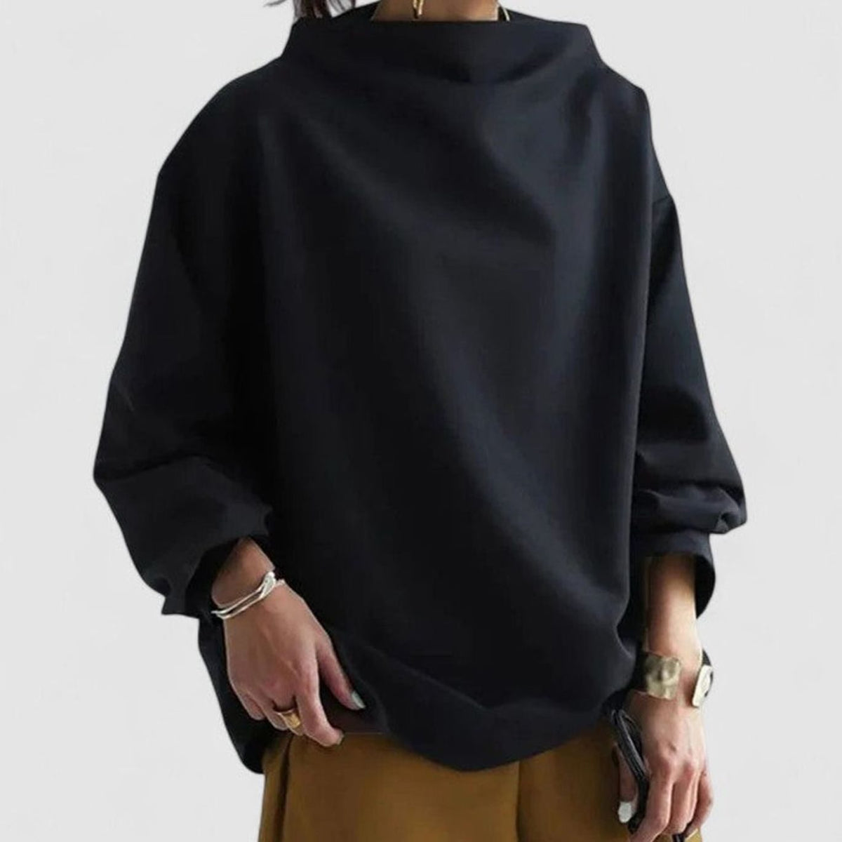 Langærmet relaxed fit sweatshirt-top med mock neck til damer