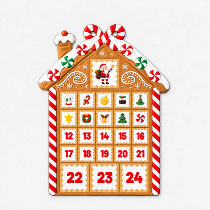 Magnetisk peberkagehus-julekalender – julekalender til køleskab med 24 julemagneter, 37,5 x 28,5 cm
