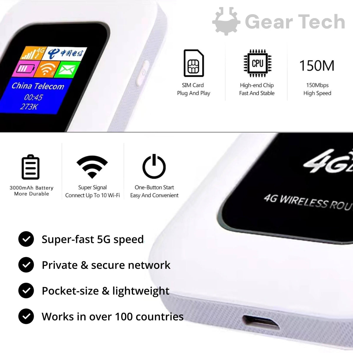 Lindegade | Bærbar 5G Wi-Fi Router | Sikker, Højhastighedsforbindelse til Rejser & Hjemmebrug