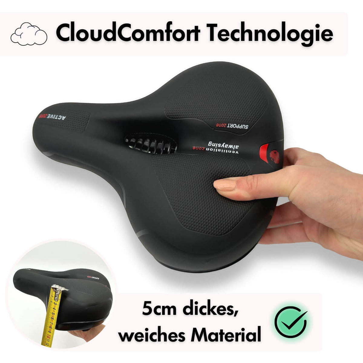 Lindegade | CloudComfort Pro Cykelsæde | Trykaflastende Memory Foam | Sort