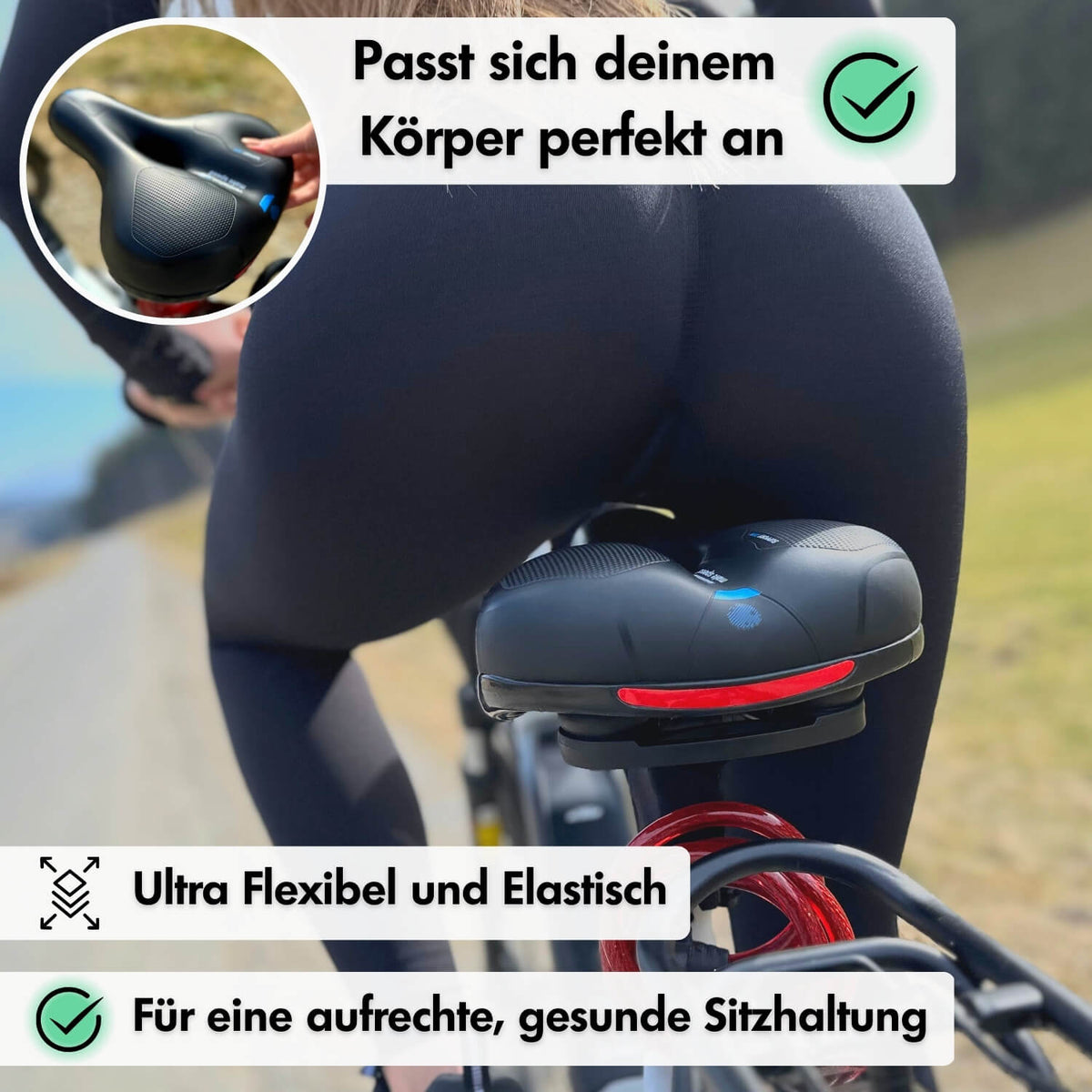 Lindegade | CloudComfort Pro Cykelsæde | Trykaflastende Memory Foam | Sort