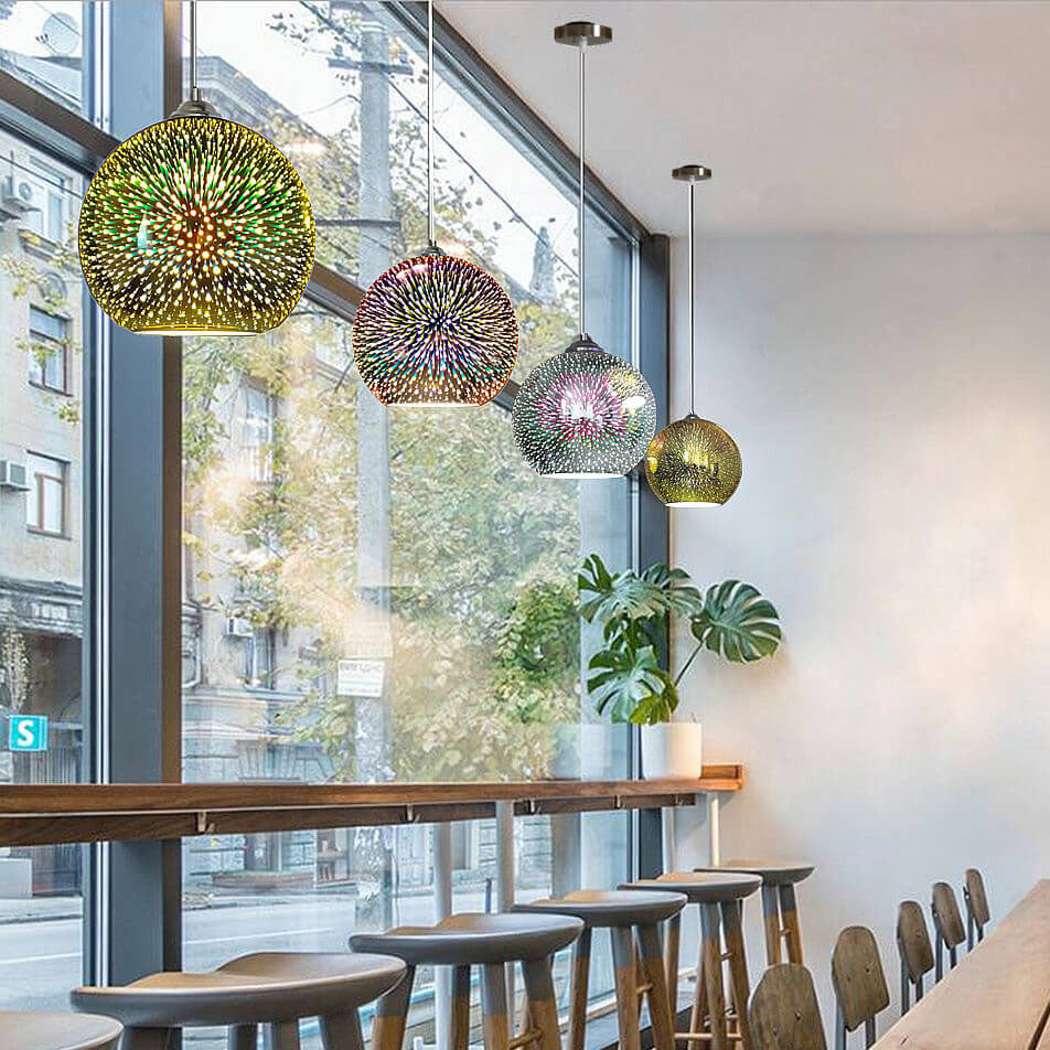Lindegade | Moderne Kreativ 3D Farverig Fyrværkeri Glas 1-Lys Kuppellampe