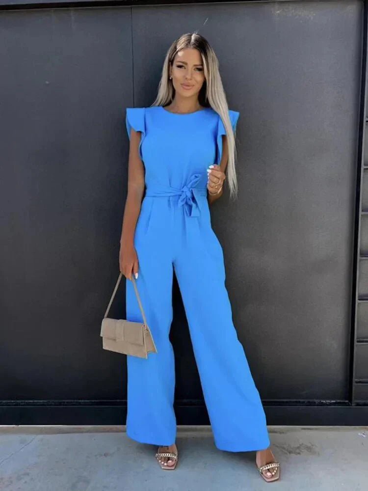 Image of Marie | Dame Bredbenet Jumpsuit med Bindebånd i Taljen