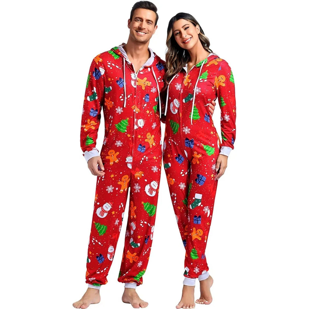 Onesie til voksne - Matchende julesæt til par med lynlås