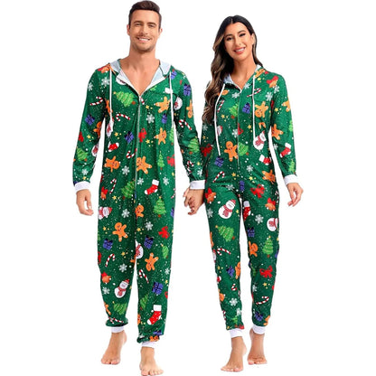 Onesie til voksne - Matchende julesæt til par med lynlås