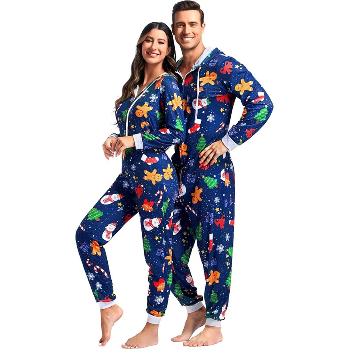 Onesie til voksne - Matchende julesæt til par med lynlås