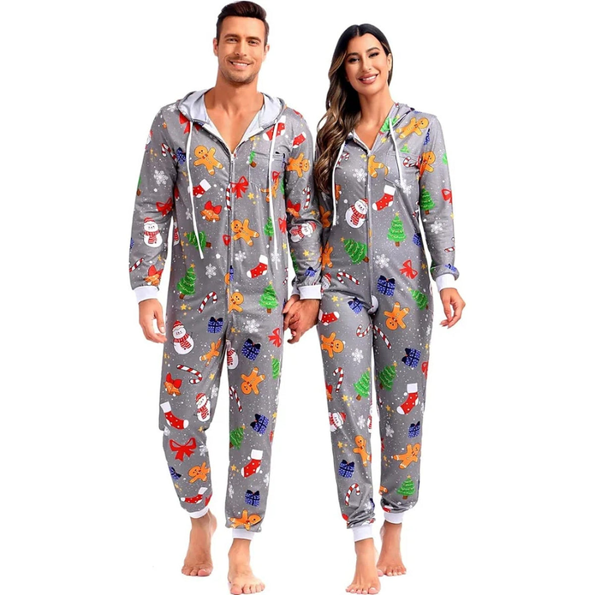 Onesie til voksne - Matchende julesæt til par med lynlås