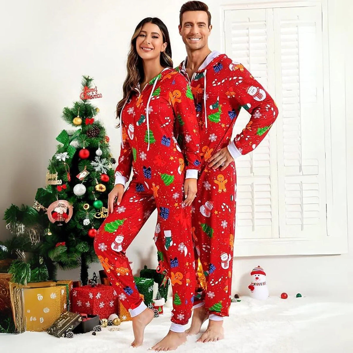 Onesie til voksne - Matchende julesæt til par med lynlås